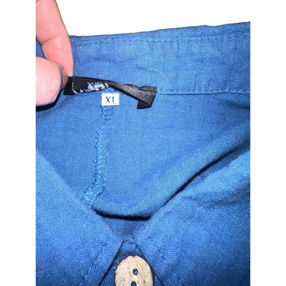 E-Retro Women's Long Sleeve Button Down Up Shirt sz XL High-Low Blue Oversized - Picture 4 of 6